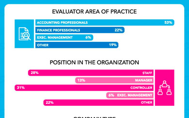 Chart that shows the evaluator area of practice and position in the organization.